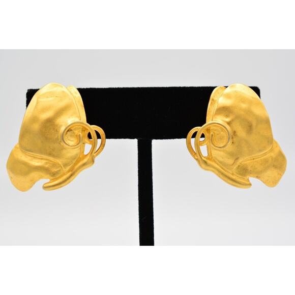 Givenchy Vintage Butterfly Clip On Earrings Brushed Gold Chunky RARE Signed Bin1 - Picture 1 of 16